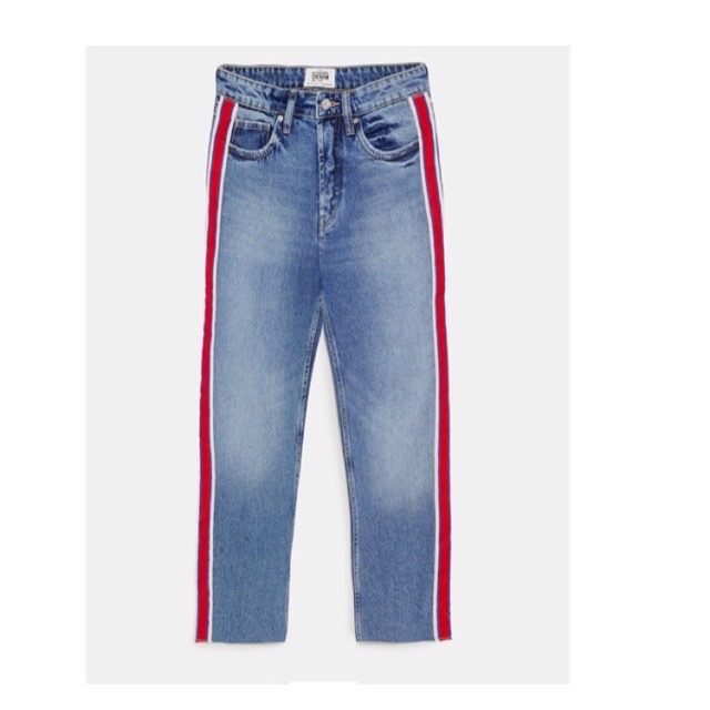 zara jeans with red stripe