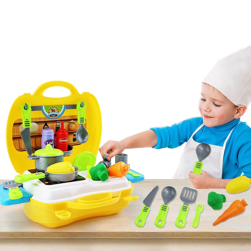 playing with kitchen toys