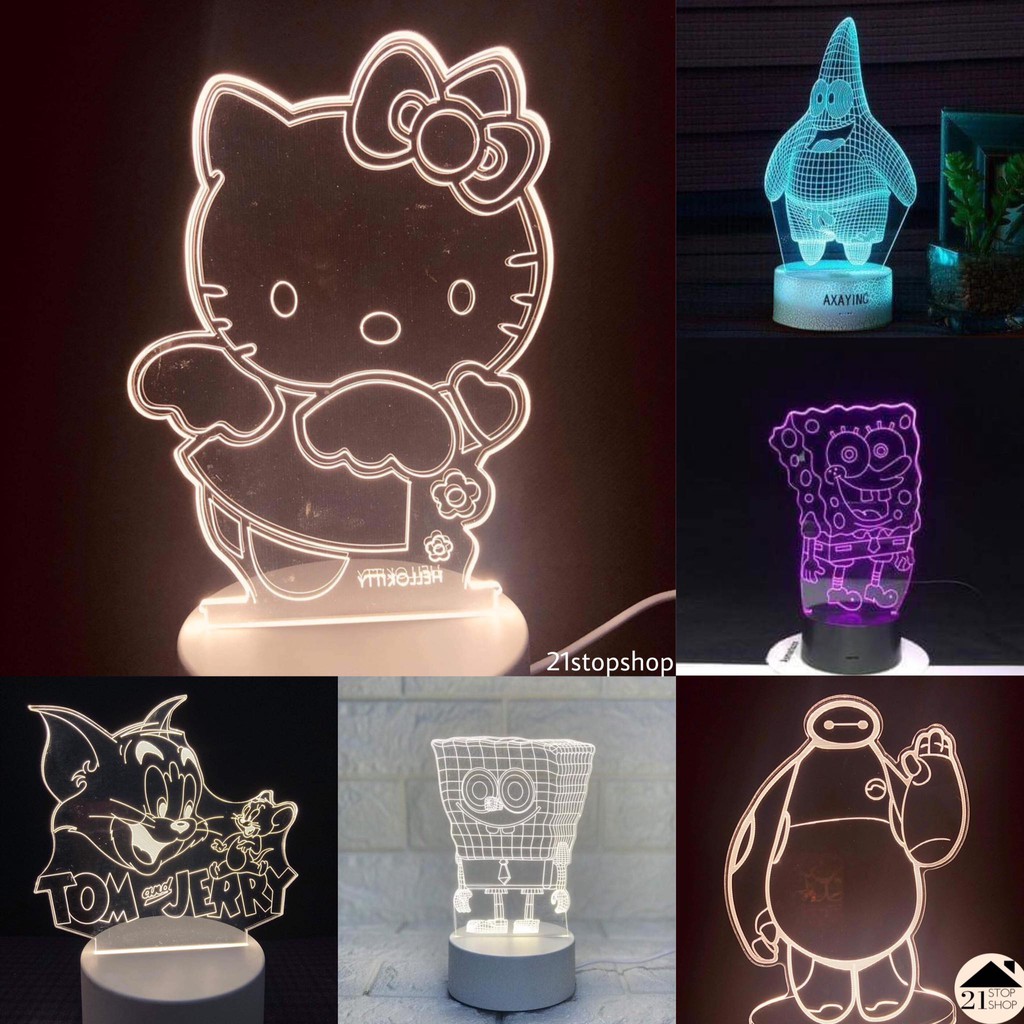 Cartoon Characters 3D Acrylic LED Lamp - spongebob/baymax/hello kitty ...