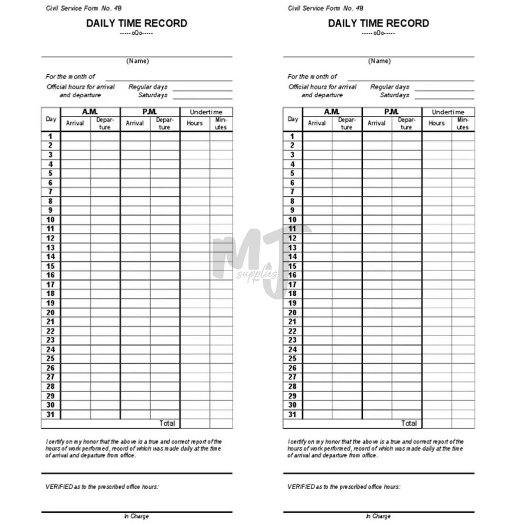 500 Pcs Veco Daily Time Record Dtr Form No 48 Beecost