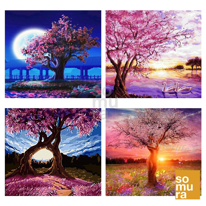 Tree Canvas Paint By Numbers Kit Oil Painting DIY (PA00076) | Shopee ...