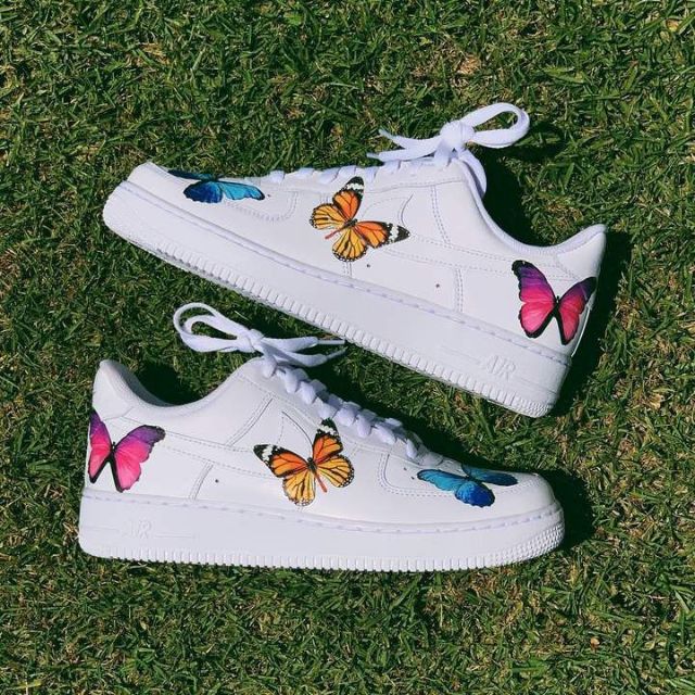 white air force ones with butterflies