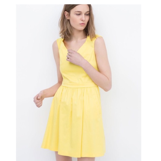 zara pleated dress yellow