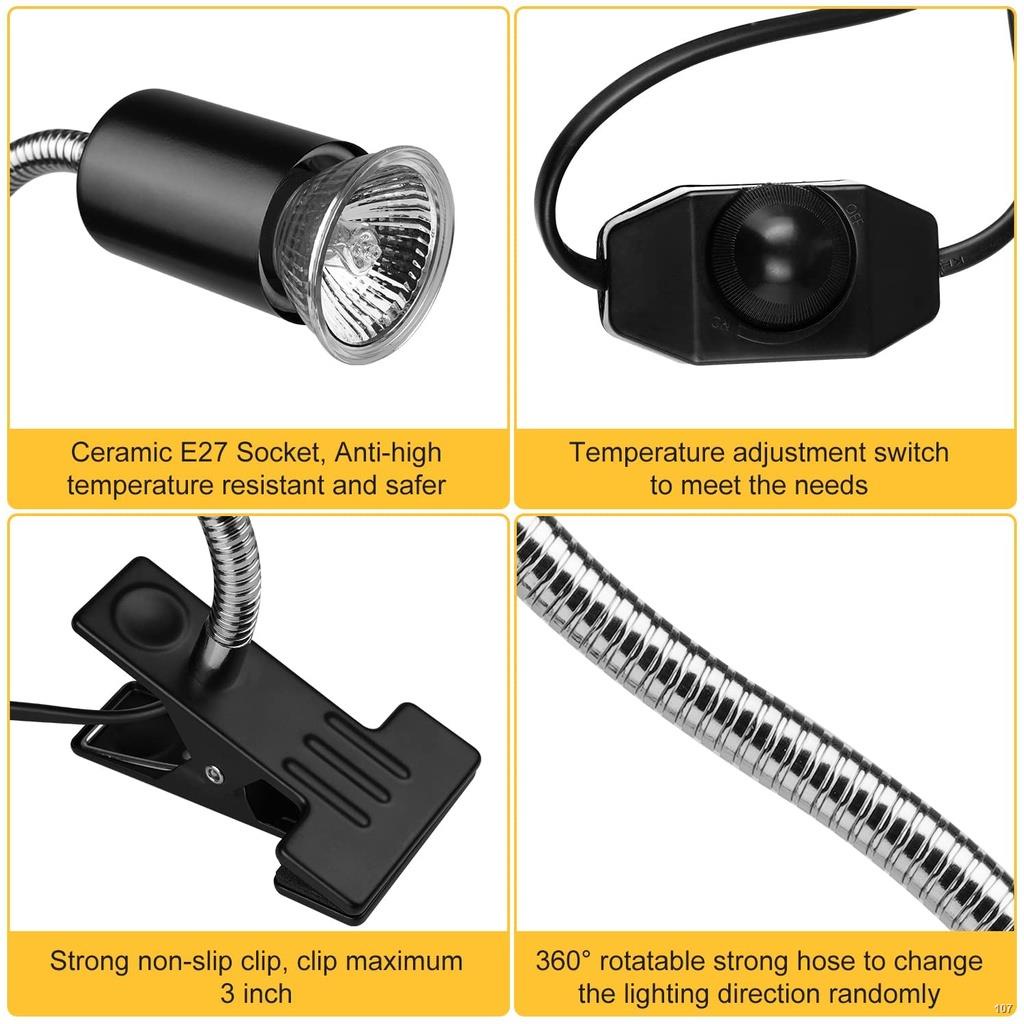 ►Reptile Heat Lamp UVA UVB Reptile Light with Holder&Switch for Lizard Turtle Snake Amphibian #4