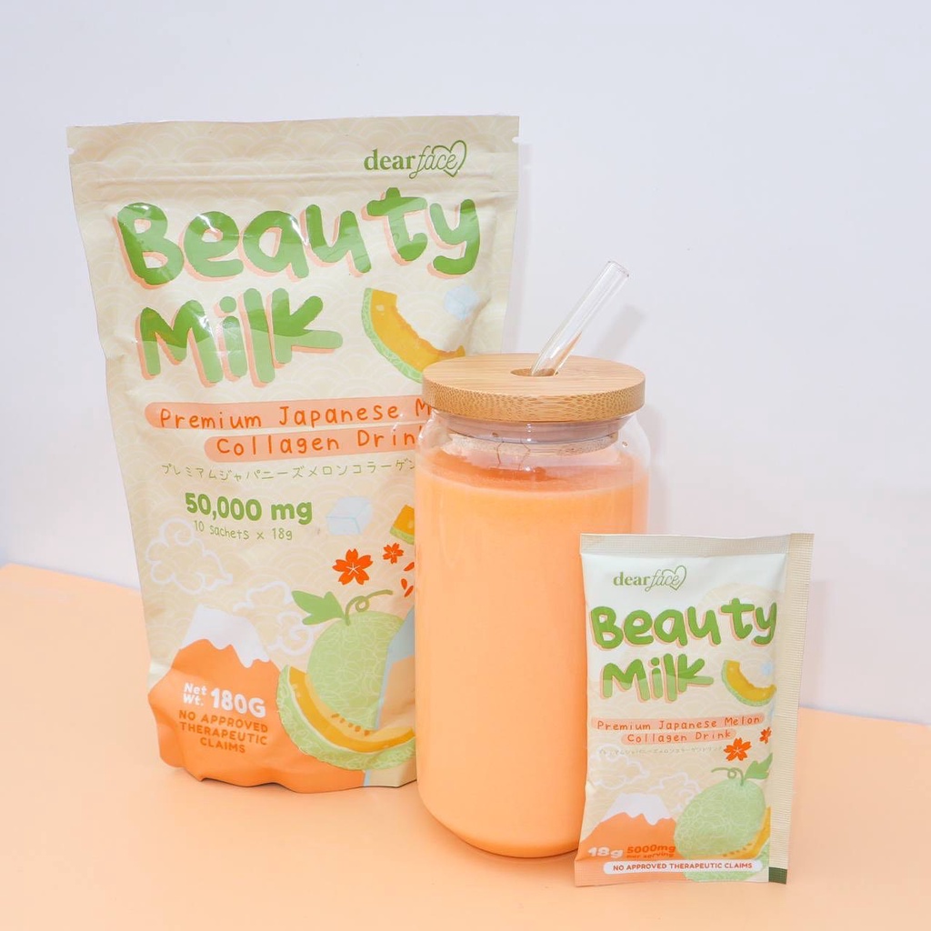 Authentic BEAUTY MILK Premium Japanese Melon 50,000mg Collagen Drink (10 sachets) by Dear Face