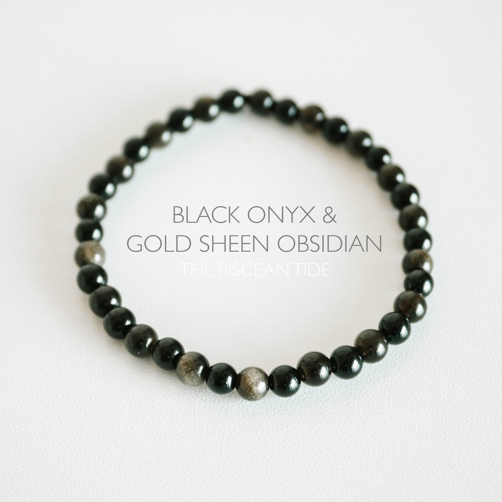 Authentic Black Onyx And Gold Sheen Obsidian Crystal Healing Protection Bracelet Shopee Philippines