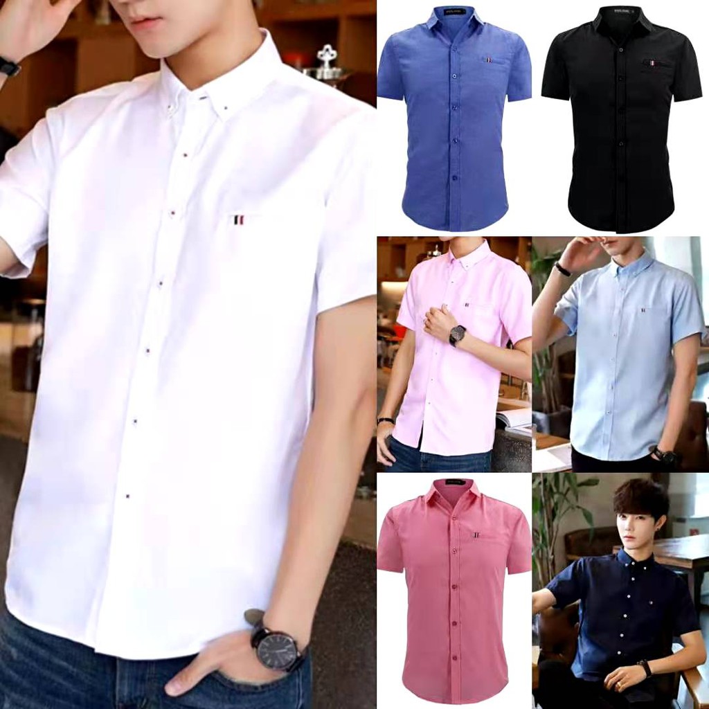 Men's Plain Short Sleeve Casual Polo Korean Fashion Tiktok Trending ...
