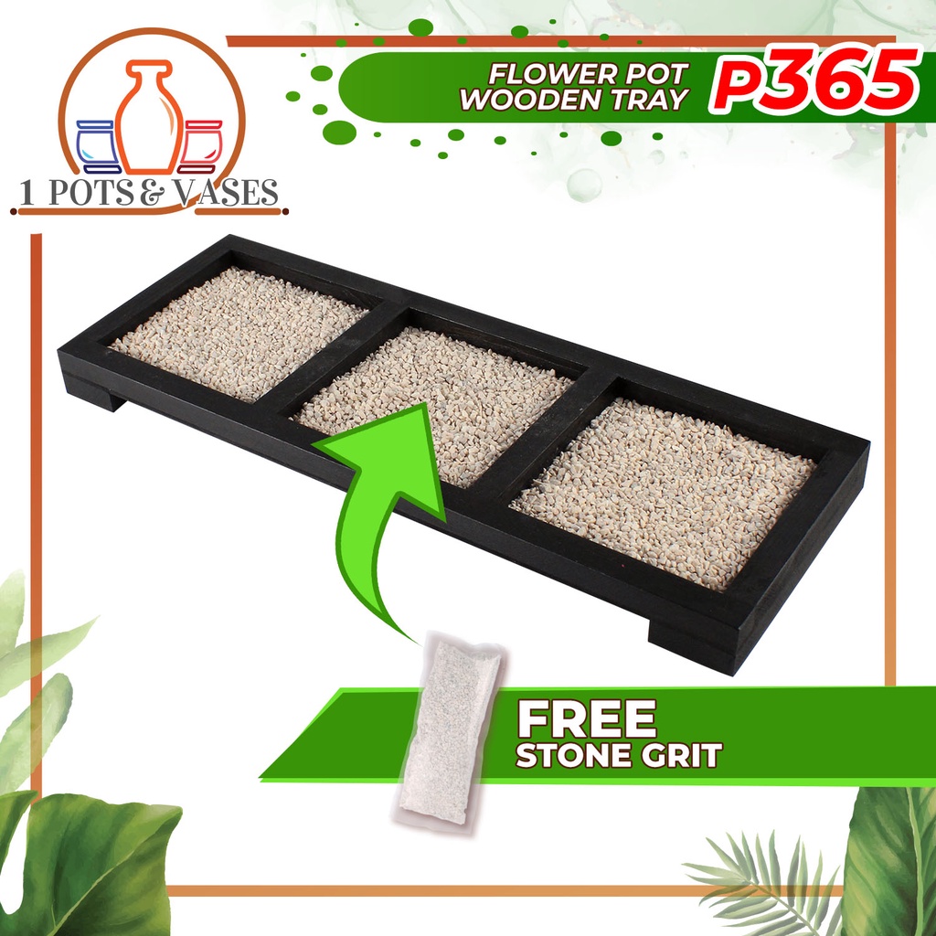 1Pots&Vases 1pc Flower Pot Wooden Tray with FREE Stone Grit (5.3”x15”x1” inches/275 grams)