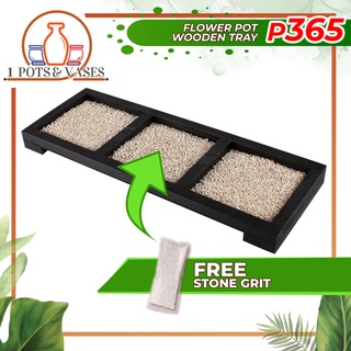 1Pots&Vases 1pc Flower Pot Wooden Tray with FREE Stone Grit (5.3”x15”x1” inches/275 grams) #1