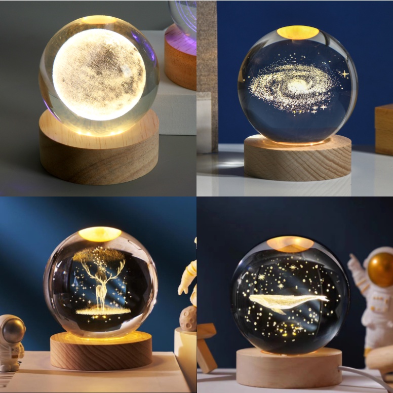 Creative Gift LED 3D Lamp Crystal Ball Night Lamp USB Bedroom Table ...