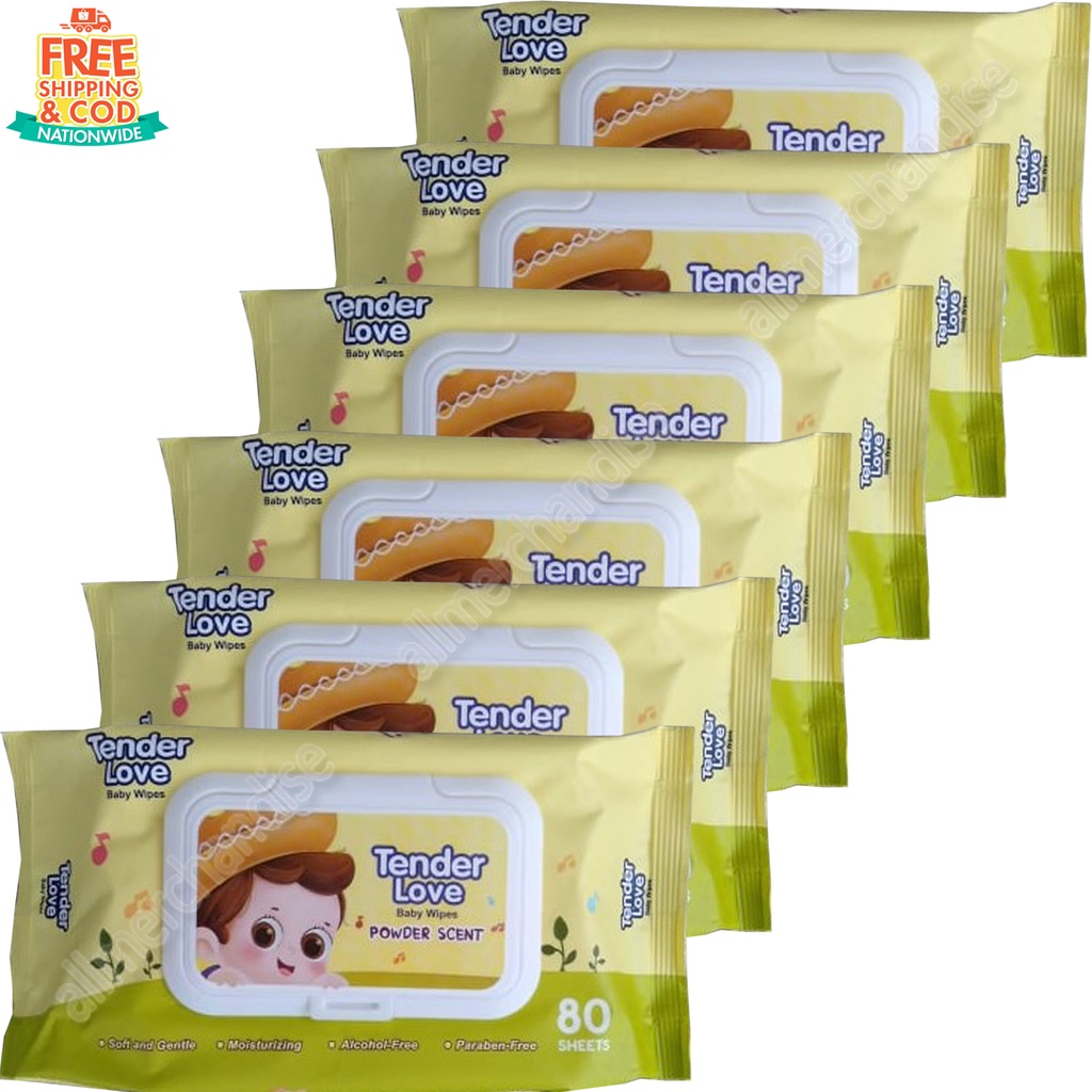 COD Set of 6 NEW Tender Love Baby Wipes with Lid Cover Powder Scent 80