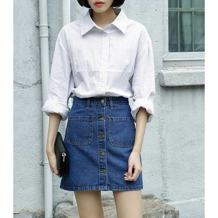 Kpop Korean Denim Skirt Outfit 