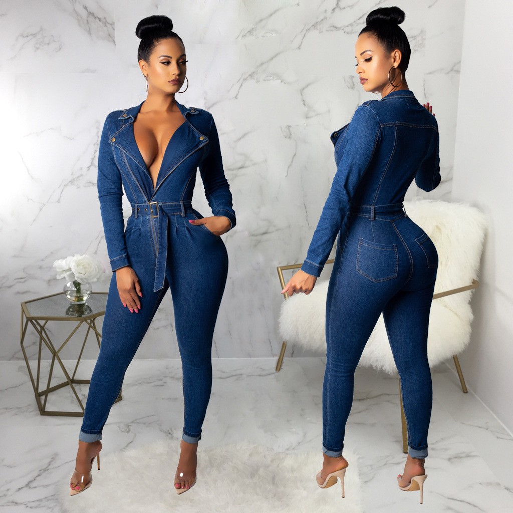 long sleeve denim jumpsuit womens