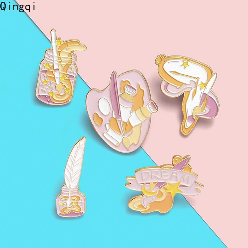 Artist Dream Enamel Pins Cartoon Painter Brush Palette Paint Clock Badges Brooches Jewelry Gifts for Friend Kids