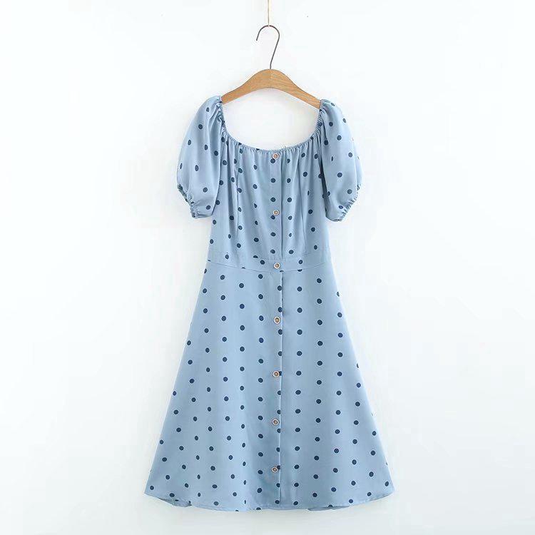 women's blue polka dot dress