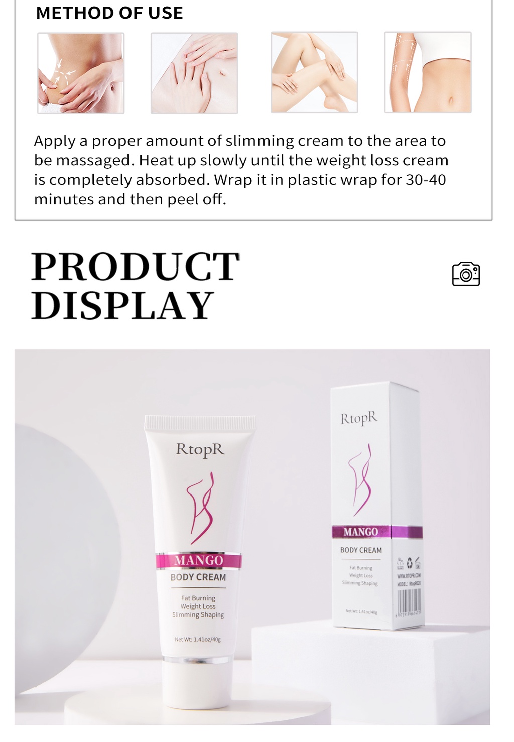 RtopR Mango Slimming Weight Lose Body Cream Shaping Create Beautiful Curve Firming Cellulite 40g