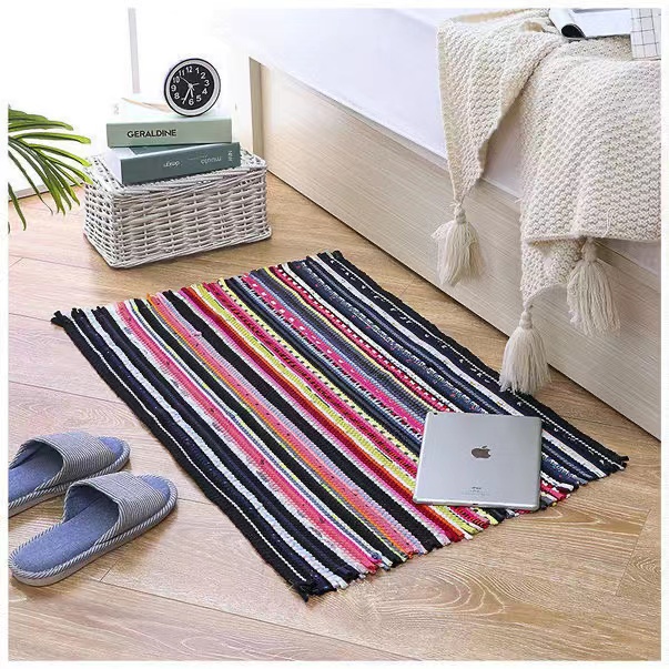 Rug Reversible Rag Rug Hand Woven Floor Mat MultiColor Chindi Area Rug