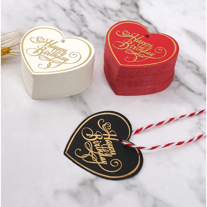 qjoq.ph | 100pcs | Gold Stamping Paper Gift Tags Black, White, Red Hang Label Decor Wedding Gift Tag