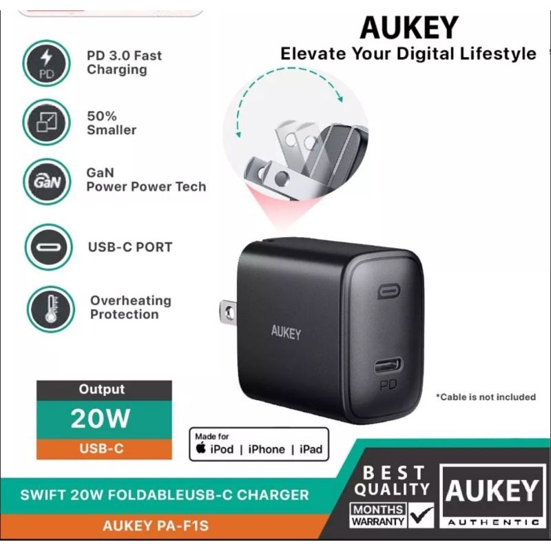 Aukey Swift 20W USB-C PD Charger, PA-F1S | Shopee Philippines