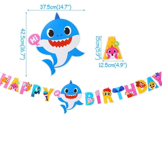 1set Cartoon Baby Shark Theme Happy Birthday Flag Aluminium Foil Balloon Decoration Ballons Deco Party #2