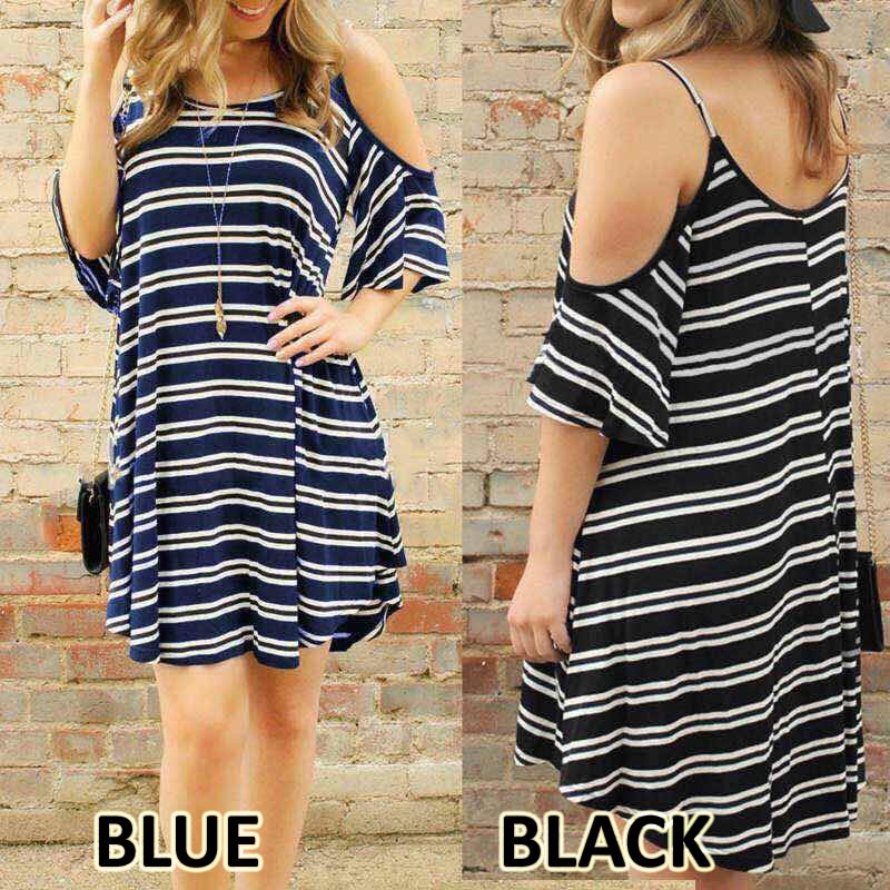 Striped Off Shoulder Strap Dress/Blouse Shopee Philippines