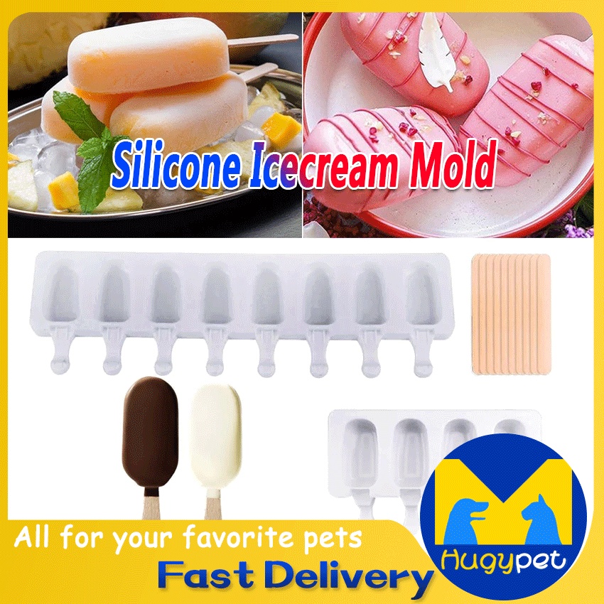 Ice Cream Silicone Mold Popsicle With 20 Sticks 4/8 Holes Silica Gel ...