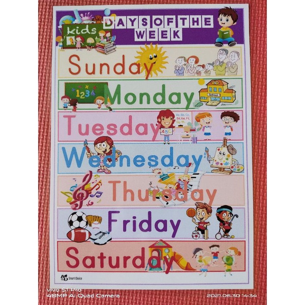 Days Of The Week Laminated Flashcards Shopee Philippines The Best