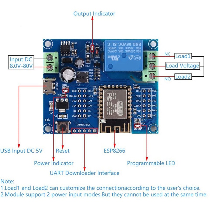 WIFI Relay Controller ule, DC 5V 8V-80V ESP8266 Wireless Controller ule ...