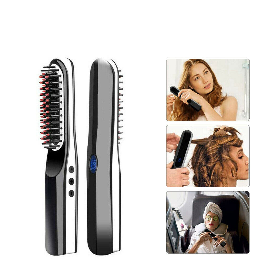 Portable Cordless Beard Straightener Electric Hair Brush Comb For