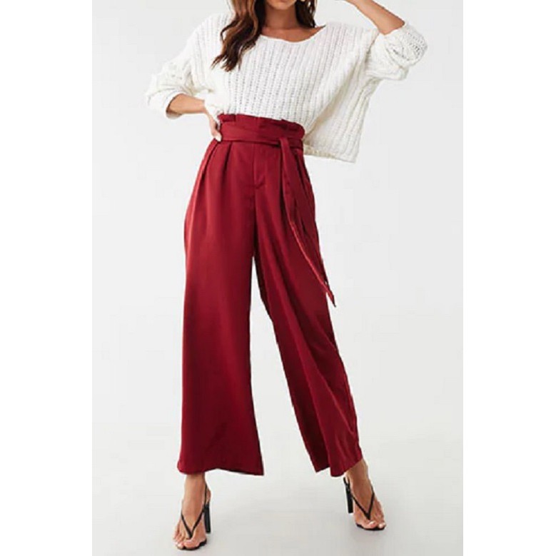 burgundy high waisted trousers