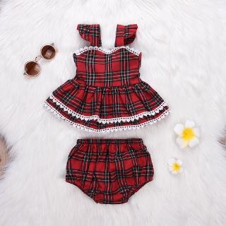 red plaid two piece set