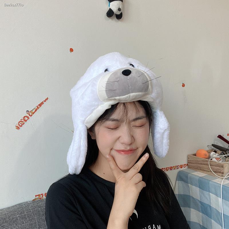 ▩Japanese and Korean ins cute plush warm cartoon animal sea lion headgear hat student ear protectio