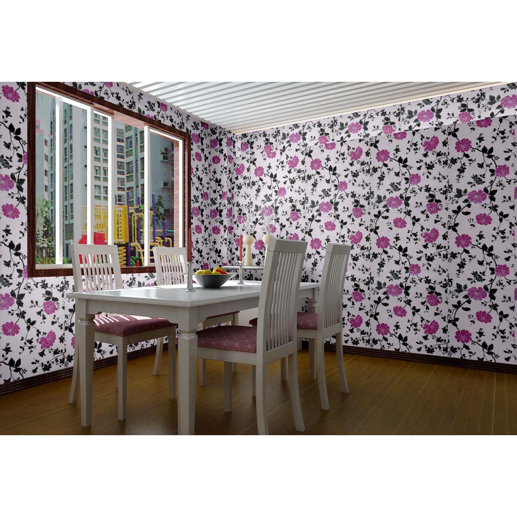 ₪Pink flower with black leaves design for bedroom and living room wall decor 10 meters by 45cm wall