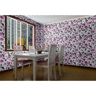 Pink flower with black leaves design for bedroom and living room wall decor 10 meters by 45cm wallpa #6