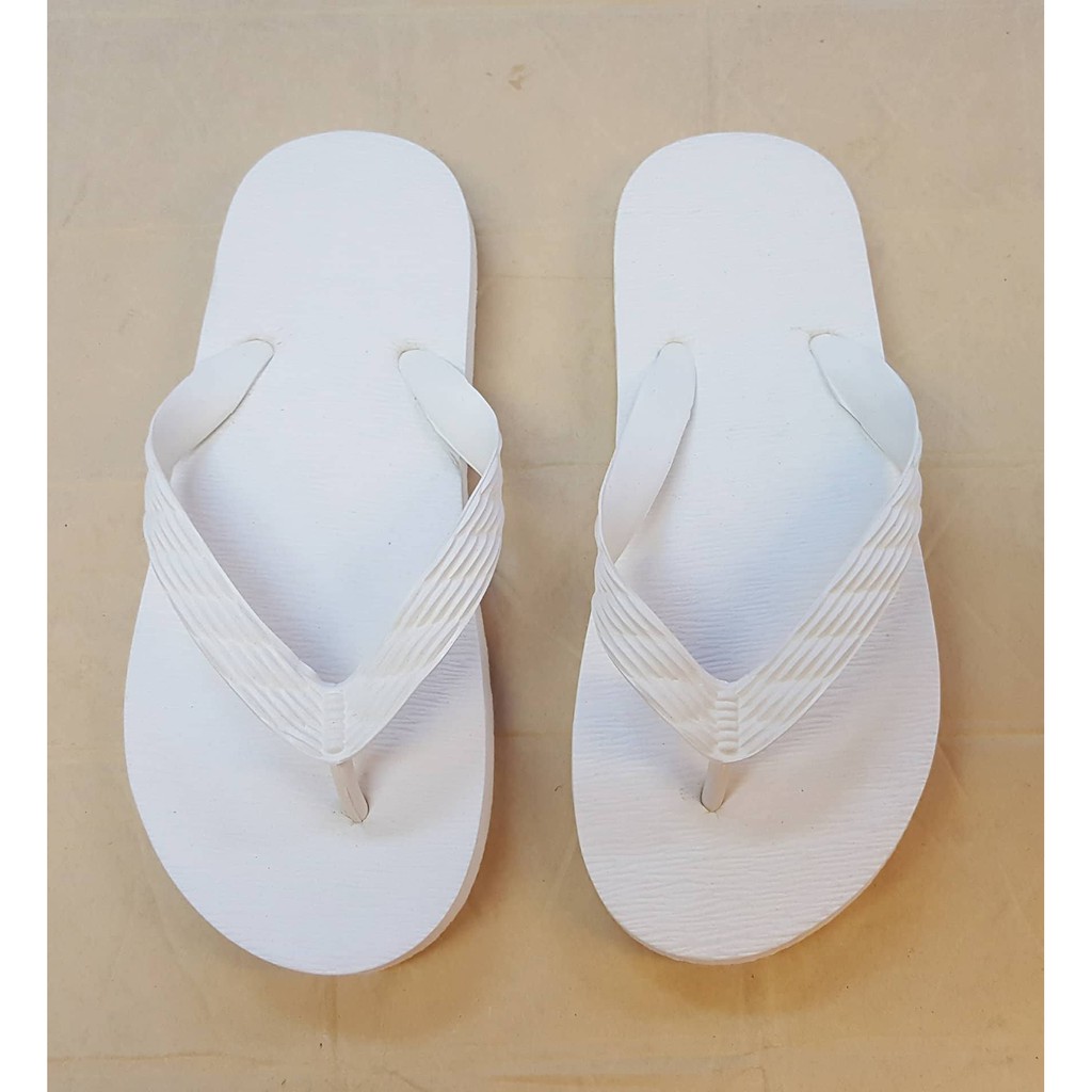 white rubber slip on flip flops