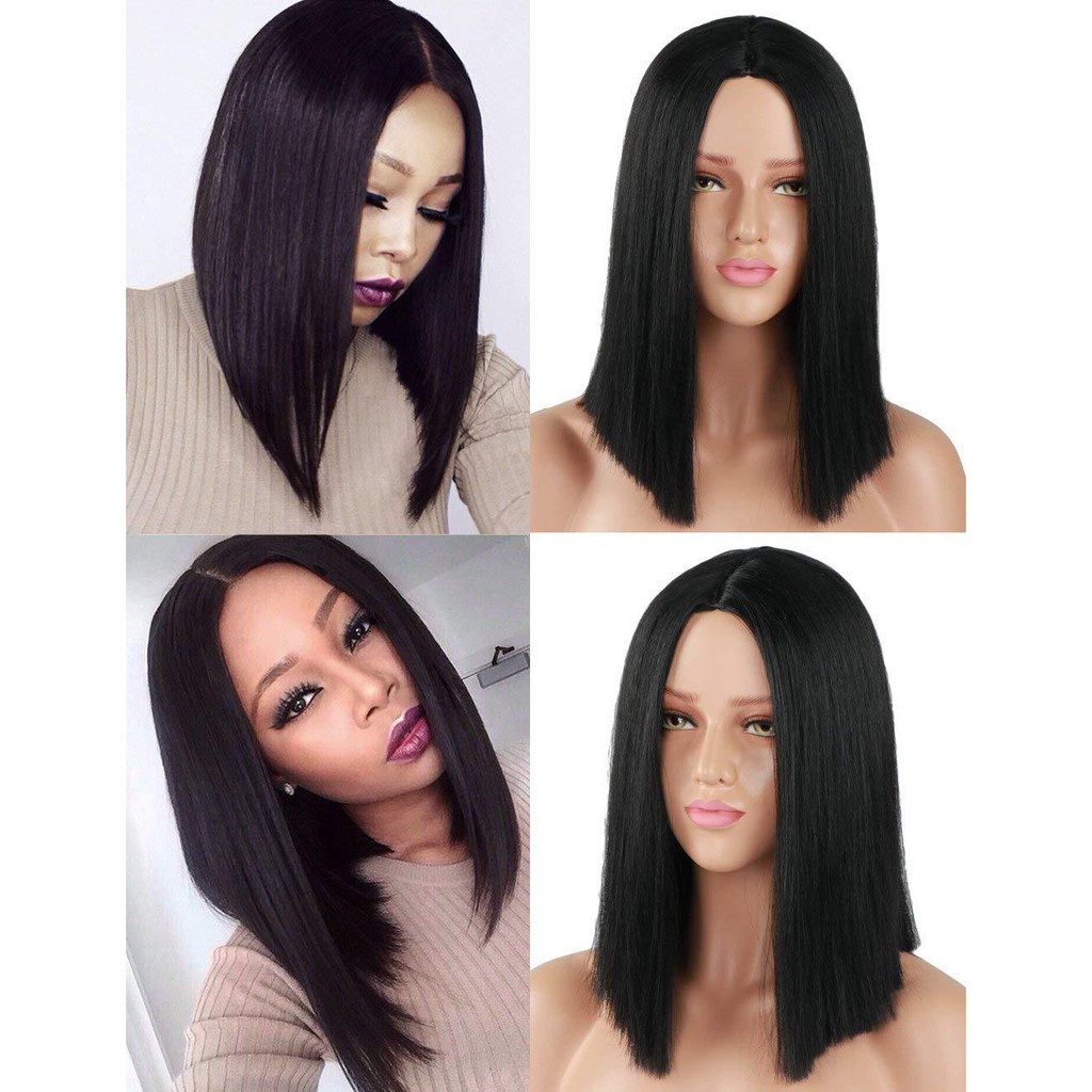 Cod Bob Wig Women Short Straight Middle Part Full Hair Shopee