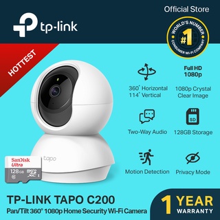 [BUNDLE] TP-Link Tapo C200 Pan/Tilt 360° 1080p Night Vision Home Security Wi-Fi IP Camera + 128GB Mi