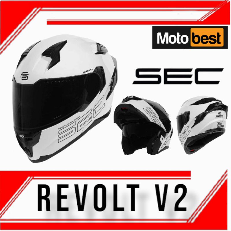 SEC Revolt v2 Modular Dual Visor Helmet w/ Free Smoke Visor and Spoiler