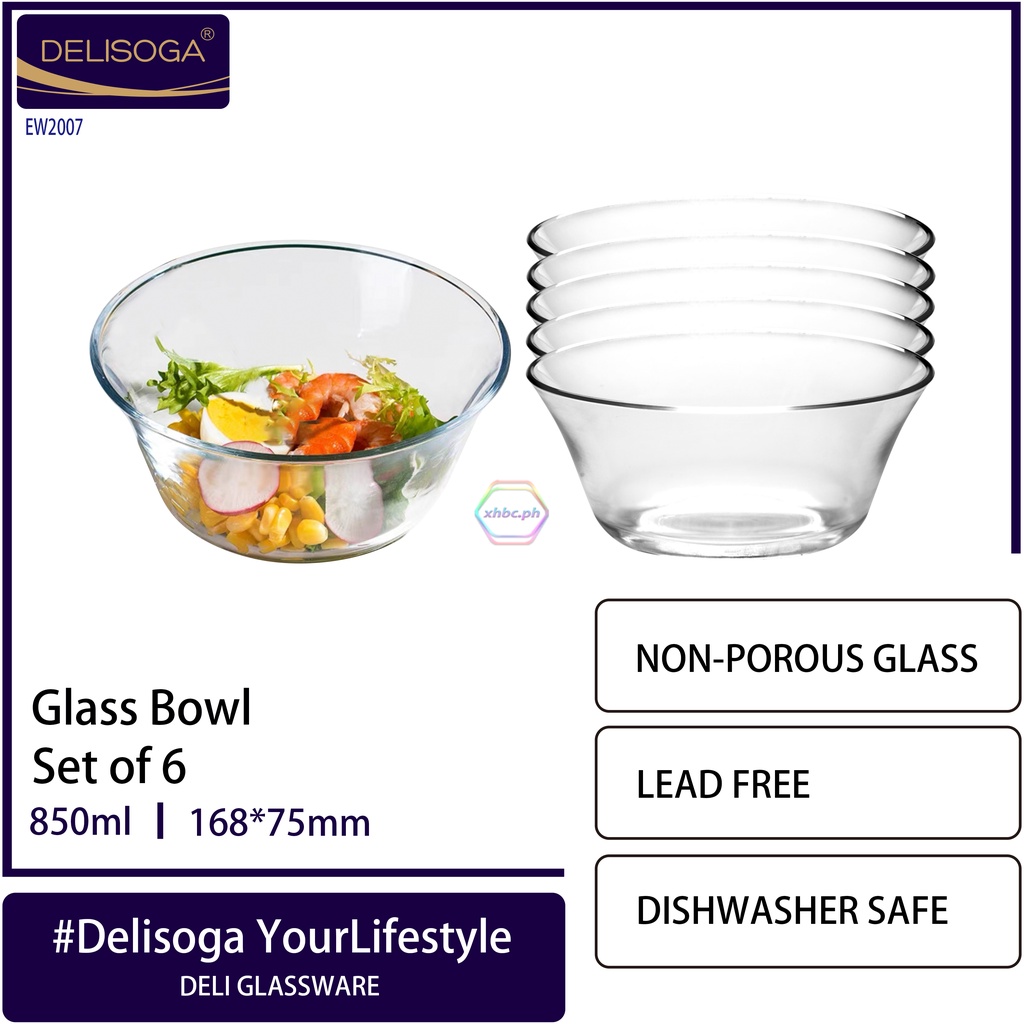 Deli Delisoga 850ml Glassware Clear Brown Glass Bowl salad bowl Set