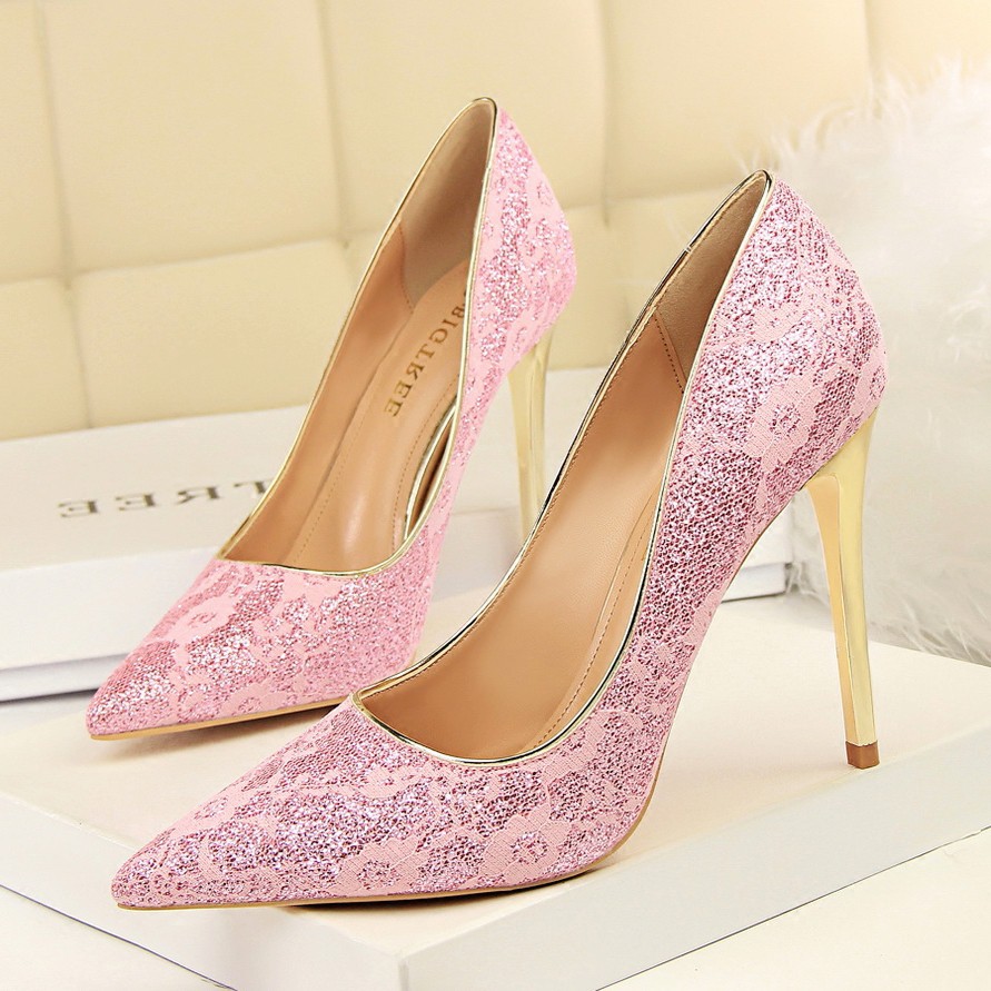 gold pink heels