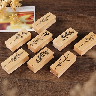 ENWEI 1Pc Vintage Plant Series Wood Stamps for Journal DIY Craft Wooden Rubber Stamp Scrapbooking Creative Stationery