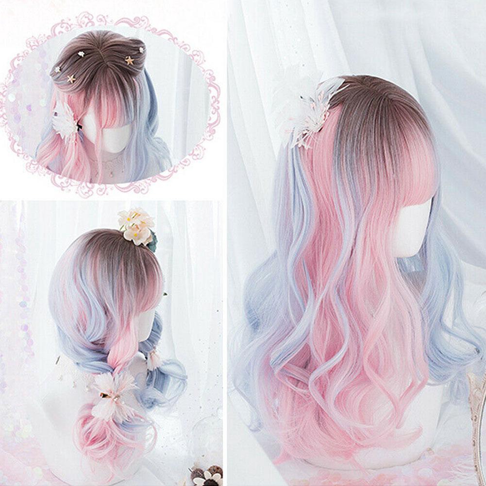 Sweet Lolita Wig Blue Pink Gradient Harajuku Women Cute Party Wigs Anime Cosplay Shopee Philippines - pink anime hair short bob roblox