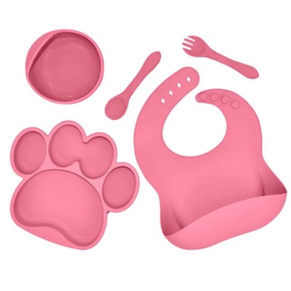 （hot）Baby Plate And Spoon Set Meal Set Silicone Baby Bib Bowl Cup Plate BPA Free Suction Set Anti-Fa #7