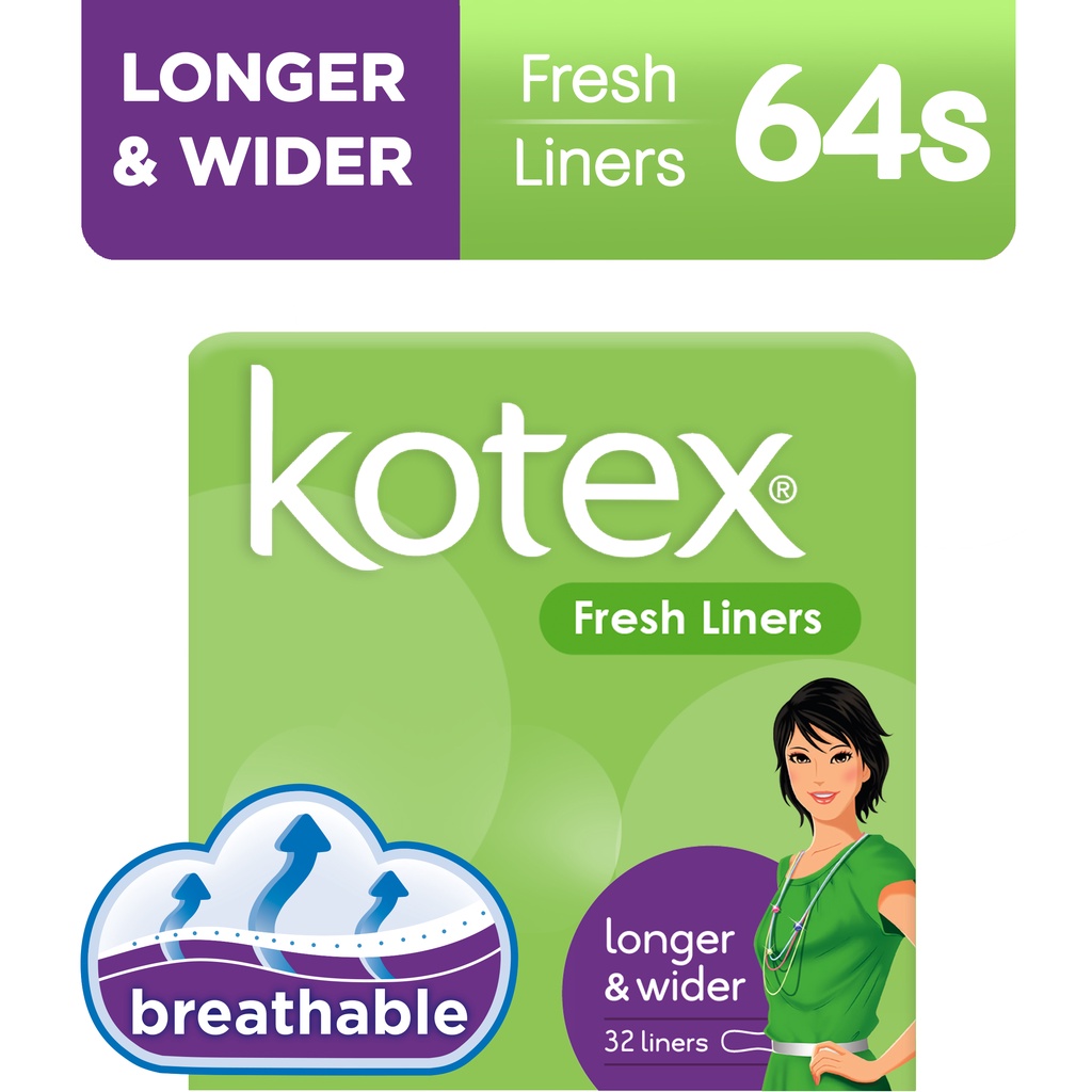 Kotex Longer And Wider Pantiliners 32 Pantiliners X 2 Packs 64