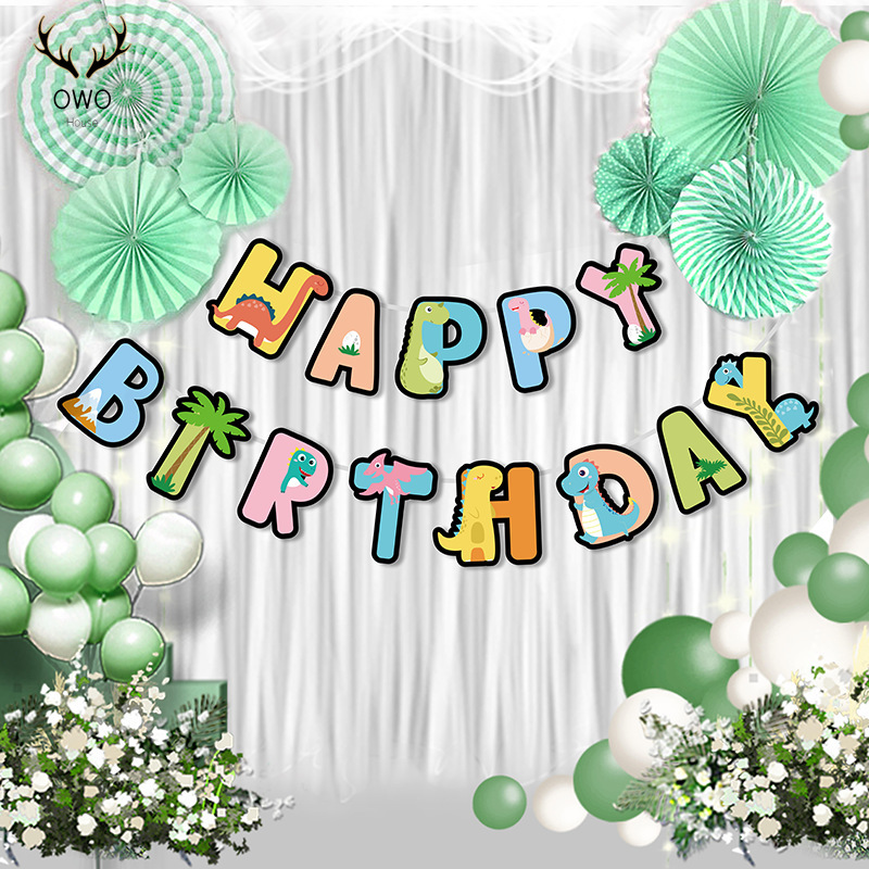 1set Cartoon Cute Dinosaur Theme Happy Birthday Banner Bunting Flag Party  Decor Happy Birthday Decoration Kit | Shopee Philippines