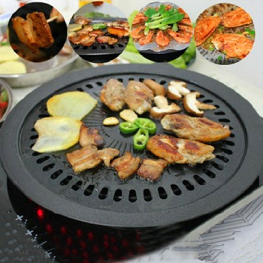 Round Iron Korean BBQ Grill Plate Barbecue Non-Stick | Shopee Philippines