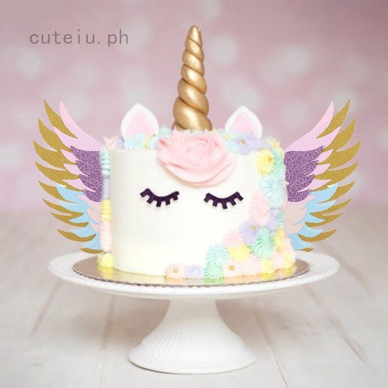 Unicorn Cake Topper Sparkly Wings Birthday Party Supplies Cake Decor ONE 