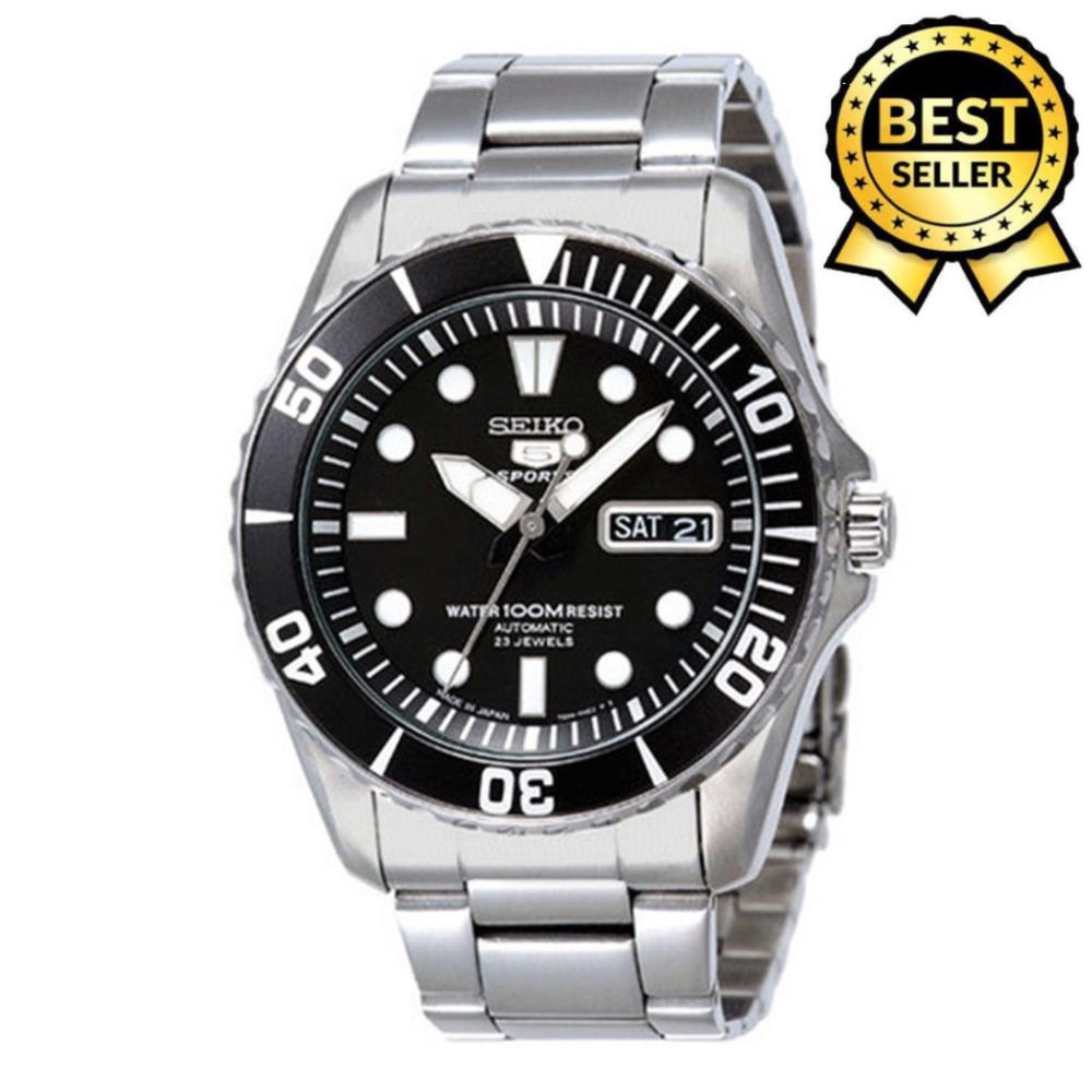 （hot）Seiko Sub SNZ Expensive 5 23 Jewels Water Resist Day & Date Auto Hand Movement Silver Black Men