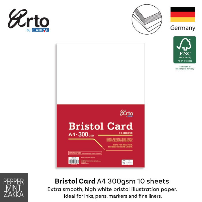 Arto A4 Bristol Card 300gsm 10 sheets (Extra smooth/high white for inks, pens, markers and fine