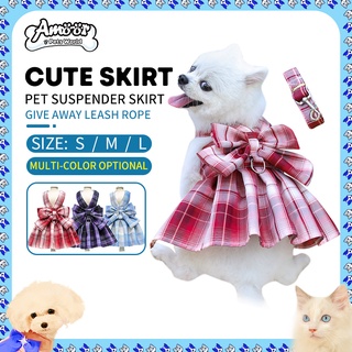 dog clothes Pet clothes cute skirt Suspender skirt Bowknot dog dress for female with dog leash